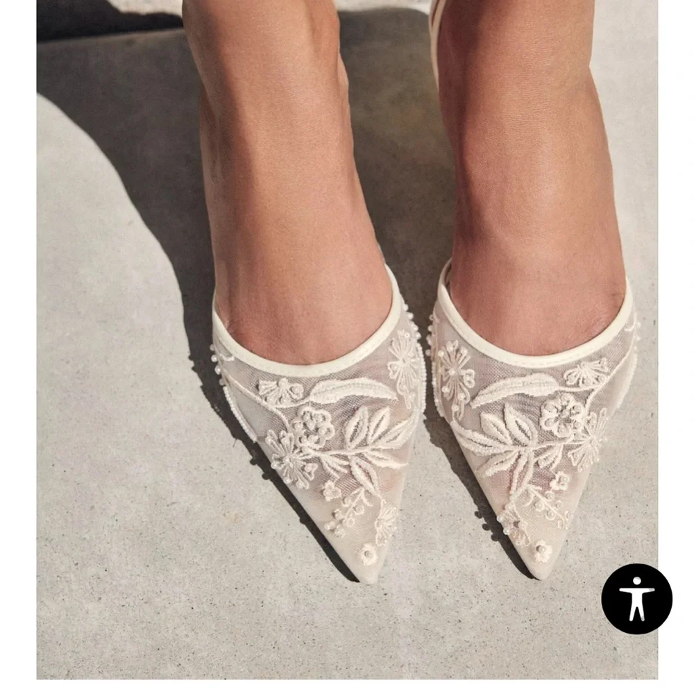 Zara Ivory Lace Pointed Toe Heels